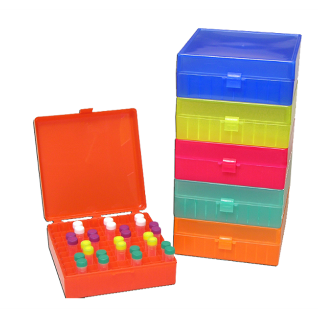 Storage Box, hinged lid, 100 x 1.5ml, Rainbow Pack of assorted colors